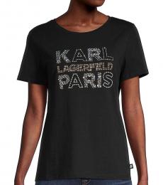 Karl Lagerfeld Black Embellished Logo T-Shirt