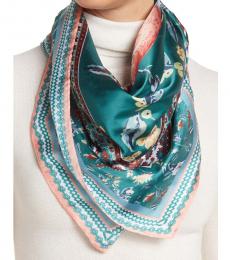 Teal Birdy Floral Square Scarf