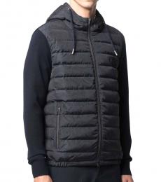 Black Paisley-Print Panelled Hooded Jacket