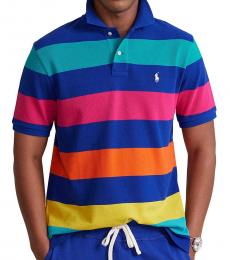 Royal Blue Classic-Fit Striped Mesh Polo