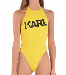 Karl Lagerfeld Yellow Halterneck One Piece Swimsuit