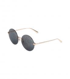 Grey Textured Round Sunglasses