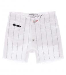 Little Girls White Stretch Denim Shorts