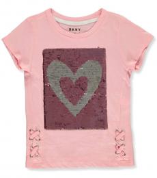 DKNY Little Girls Pink Flip Sequin Box Lace Seam Top