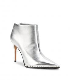 Karl Lagerfeld Silver Cyron Leather Stiletto Boots