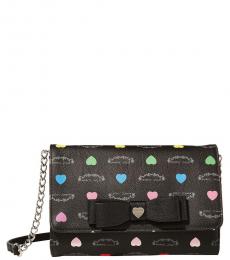 Betsey Johnson Black Printed Bow Small Crossbody