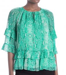 Diane Von Furstenberg Aqua Annabel Silk Ruffle Blouse