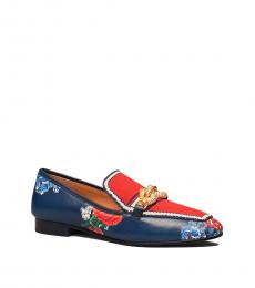 Tory Burch Navy Tea Rose Floral Jessa Loafers