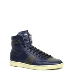 Saint Laurent Blue Grey Leather Hi Top Sneakers