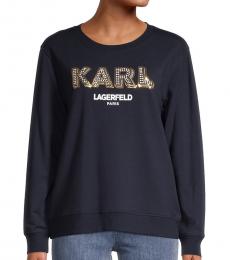 Karl Lagerfeld Marine Gold Logo Sparkle Sweatshirt