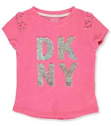 DKNY Little Girls Pink Flip Sequin Lace Shoulder Top