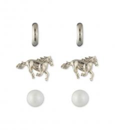 Gold Pearl Horse & Hoop Earrings Set