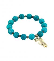 Blue Bead Gold Tone Pave Feather Bracelet