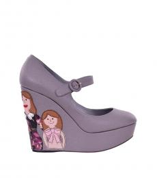 Dolce & Gabbana Grey DG Family Embroidered Wedges