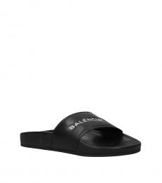 Balenciaga Black Front Logo Slippers