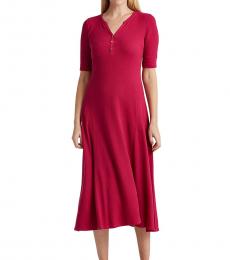 Red Waffle-Knit Cotton Dress