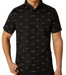 Black Regular-Fit Stretch Logo-Print Poplin Shirt