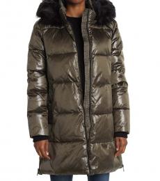 DKNY Dark Brown Hooded Puffer Jacket