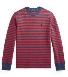 Boys Red Navy Waffle-Knit T-Shirt