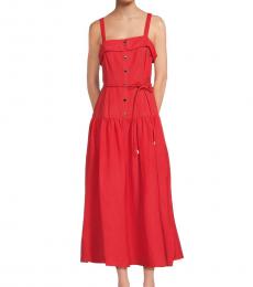 Karl Lagerfeld Red Button Midi A Line Dress