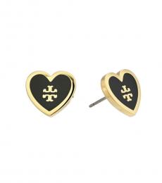 Tory Burch Black Golden Heart Logo Earrings