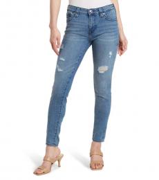 True Religion Light Blue Mid Rise Distressed Jeans