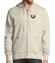 True Religion Oatmeal Classic Logo Zip-Up Hoodie