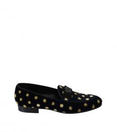 Dolce & Gabbana Blue Velvet Crown Loafers