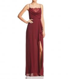BCBGMaxazria Burgundy Lace Trim Ruffled Gown