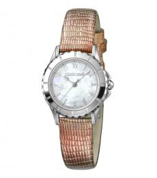 Roberto Cavalli Brownish Pink Quartz White Dial Watch