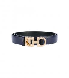 Salvatore Ferragamo Navy-Black Logo Reversible Belt