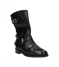 Balmain Black Leather Buckle Boots