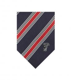 Versace Blue Red Textured Diagonal Stripe Tie