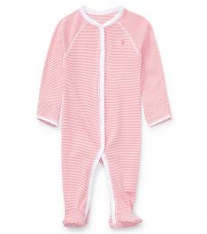 Baby Girls Pink Striped Cotton Coverall