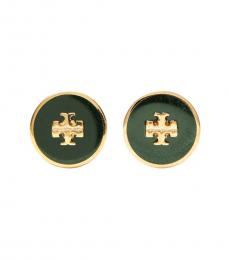 Tory Burch Gold-Pine Kira Enameled Circle Stud Earrings