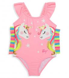 Betsey Johnson Little Girls Pink Unicorn Graphic One-Piece Swimsuit
