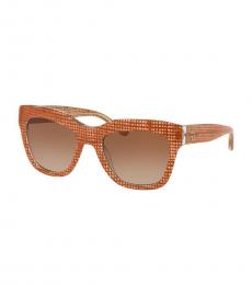 Tory Burch Papaya Crystal On Raffia Oversize Sunglasses