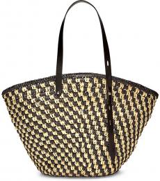 Rebecca Minkoff Natural Black Fan Woven Straw Large Tote