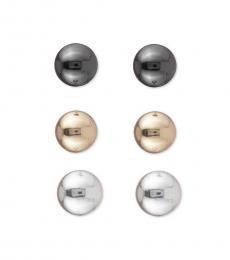 Gold Silver-Hematite Ball Stud Earrings Set