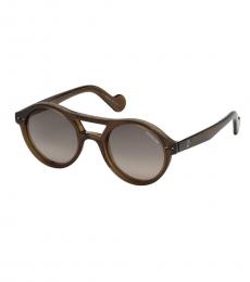 Moncler Brown Double Bridge Round Sunglasses