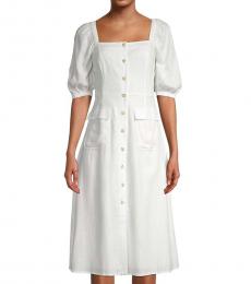 White Puff-Sleeve Button-Front Dress