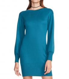Blue V-Back Long Sleeve Sweater Dress