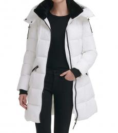 DKNY White Hooded Puffer Coat