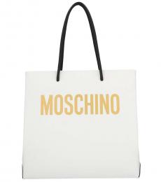 Moschino White Logo Shopper Medium Tote