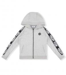 Philipp Plein Boys Grey Logo Side Band Hoodie
