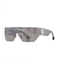 Philipp Plein Silver Mirror Logo Shield Sunglasses