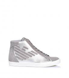 Emporio Armani Silver Grey Logo High Top Sneakers