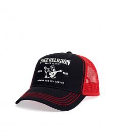 True Religion Black Red Buddha Trucker Hat