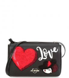 Love Moschino Black Love Heart Medium Shoulder Bag