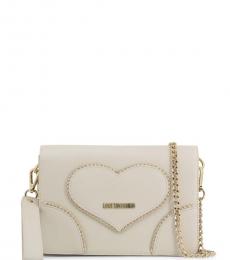 Love Moschino White Studded Heart Small Crossbody